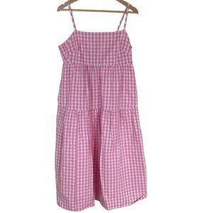 J Crew Factory Pink Gingham Midi Sundress Size 14 Spaghetti Straps Spring Girly